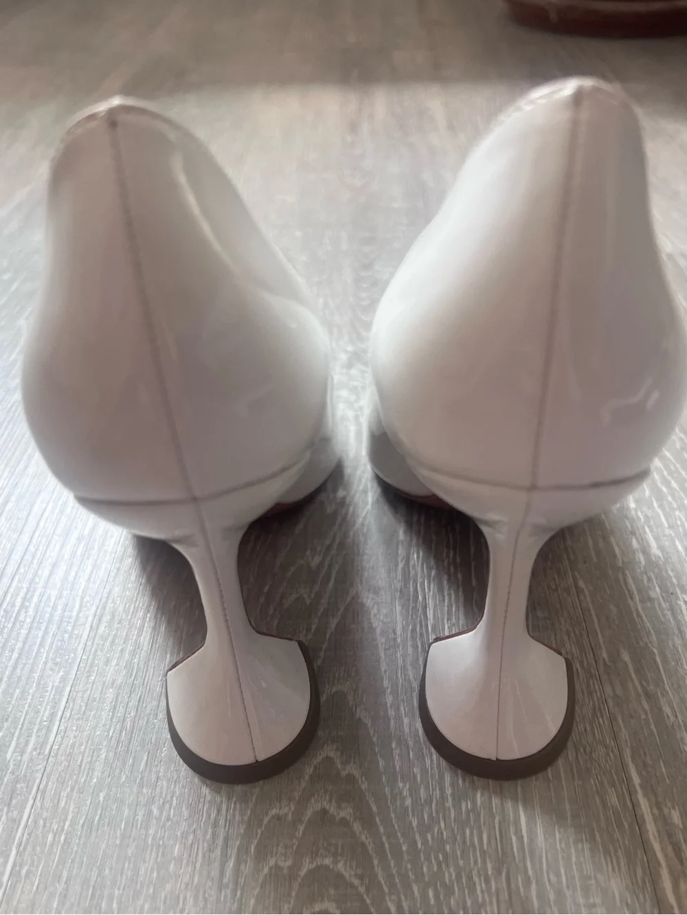 Amina Muaddi Women’s Pointed Toe White Patent High Heels